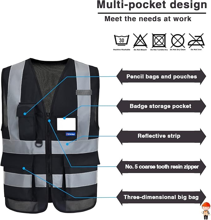 A-SAFETY High Visibility Vest construction vest black
