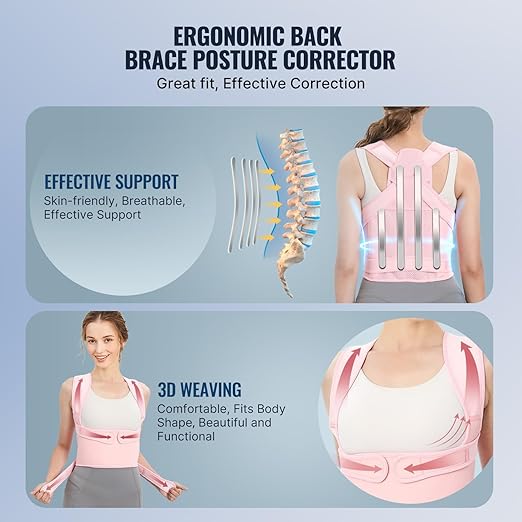 Posture Corrector for Women and Men, Adjustable Back Brace with Full Back Support, Shoulder Straightener for Spine Alignment, Kyphosis, Hunchback, Scoliosis, Lumbar, Spine, Pink (Large)