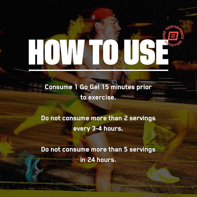 BARE PERFORMANCE NUTRITION, BPN Go Gel Endurance, 24g of Carbohydrates & 100 Calories per Pack, Vegan + Gluten Free Running Gel, 10 Single-Serving Packs, Mixed Berry