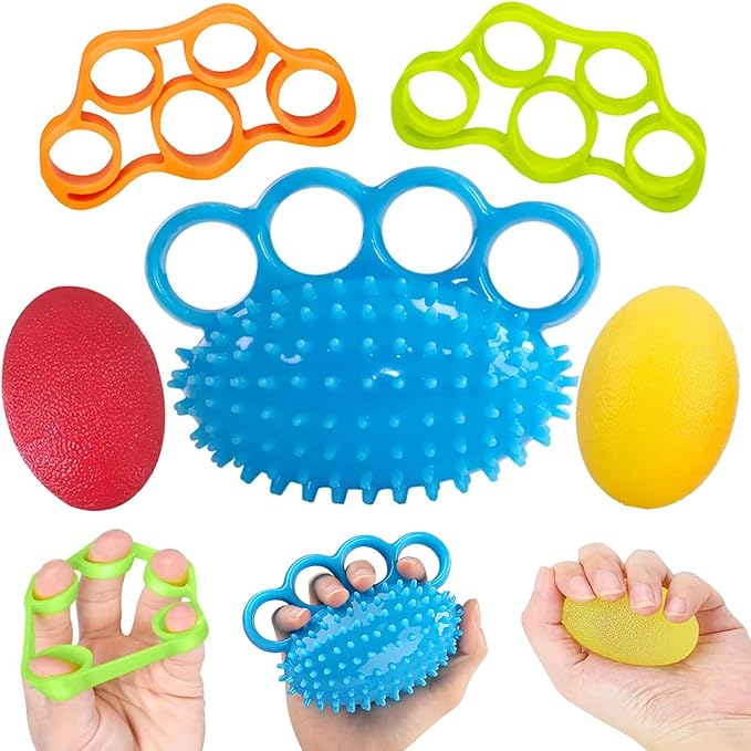 Hand Exercise Squeeze Balls, Grip Strength Trainer, Finger Recovery Kit, Improve Fingers Flexibility, Stress Relief & Physical Therapy, Multiple Resistance Levels, 3 Types, Set of 5