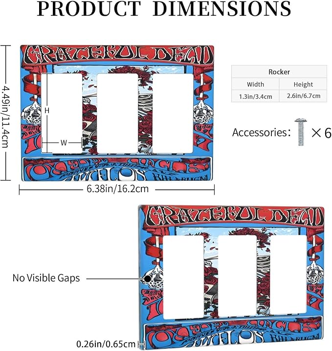 Decorative Outlet Covers Hippy Skull Red Rose Floral 3 Gang Gfci Wall Plate Triple Rocker Light Switch Cover Plate Switch Plate Covers for Bathroom Decor