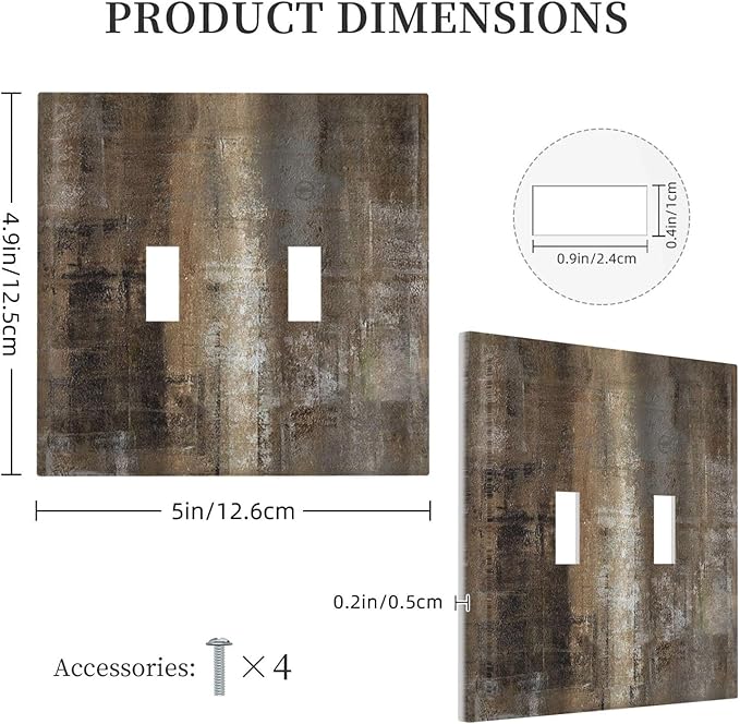 Decorative Switch Plates Old Vintage Copper Rustic Rusty Modern Tan Brown 2 Gang Double Toggle Outlet Light Switch Cover Wall Plate Electrical Faceplate for Farmhouse Cabin Decor