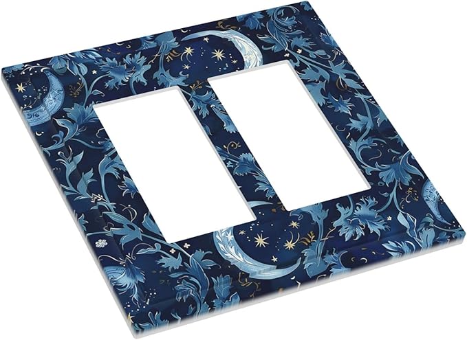 Decorative Outlet Covers Vintage Moon And Flowers Decor Floral William Morris 2 Gang Double GFCI Rocker Electrical Wall Panels Light Switch Cover Plate for Bedroom Kids room Decor