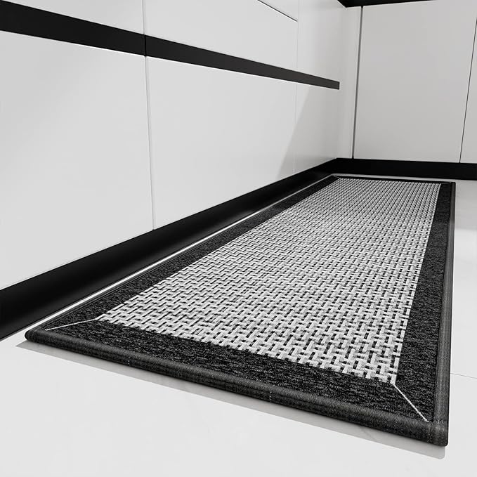 PADOOR Kitchen Mats for Floor, Kitchen Rugs Non Slip Washable, Rubber Backed Kitchen Runner Super Absorbent Kitchen Floor Mat Sink Rug, 17”x24” Black