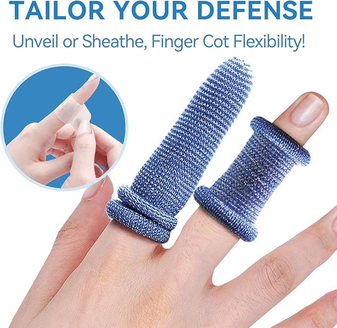 Dimora Finger Cots, Pack of 60 (Large Size) Finger Protectors, Breathable Bandages for Wound Care, Stretchy Sleeves for Gardening, Fitness and Cargo Handling, Blue