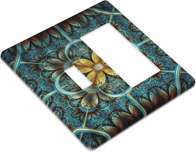 Light Switch Cover Boho Fractal Mandala 2 Gang Toggle Rocker Combo Wall Plates Bohemia Decorative Switch Plates and Outlet Covers Receptacle Cover for Bathroom Bedroom Decor