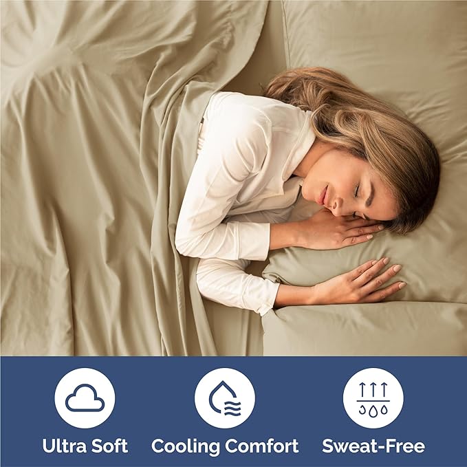 Split King 7 Piece Sheet Set - Cooling & Breathable Bed Sheets - Hotel Luxury Bed Sheets for Women, Men, Kids & Teens - Deep Pocket Bedding w/Easy Fit - Soft & Wrinkle Free - Split King Beige Sheets