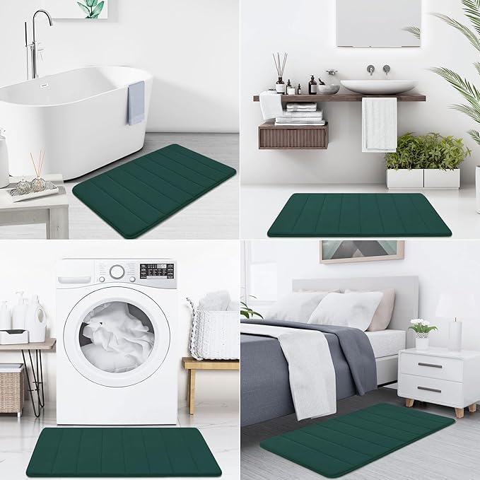 Buganda Memory Foam Bath Mat, 35.4" x 24", Ultra Soft and Non-Slip Bathroom Rugs, Water Absorbent and Machine Washable Bath Rug Runner for Bathroom, Shower, and Tub, Dark Green