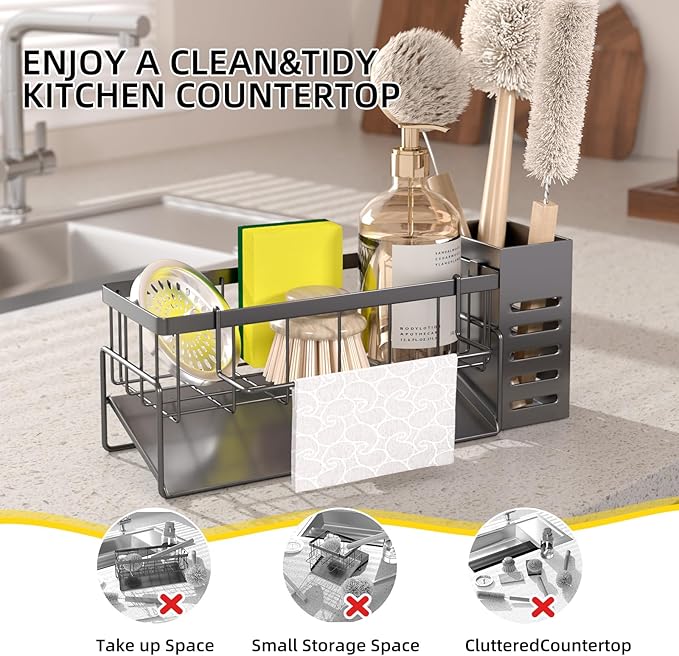 NET MEYA Kitchen Caddy Sink Organizer,Sponge Holder for Kitchen Sink,Dish Soap Dispenser,Kitchen Sink Accessories Countertop Organizer,Stainless Steel Sink Sponge Caddy for Kitchen Sink