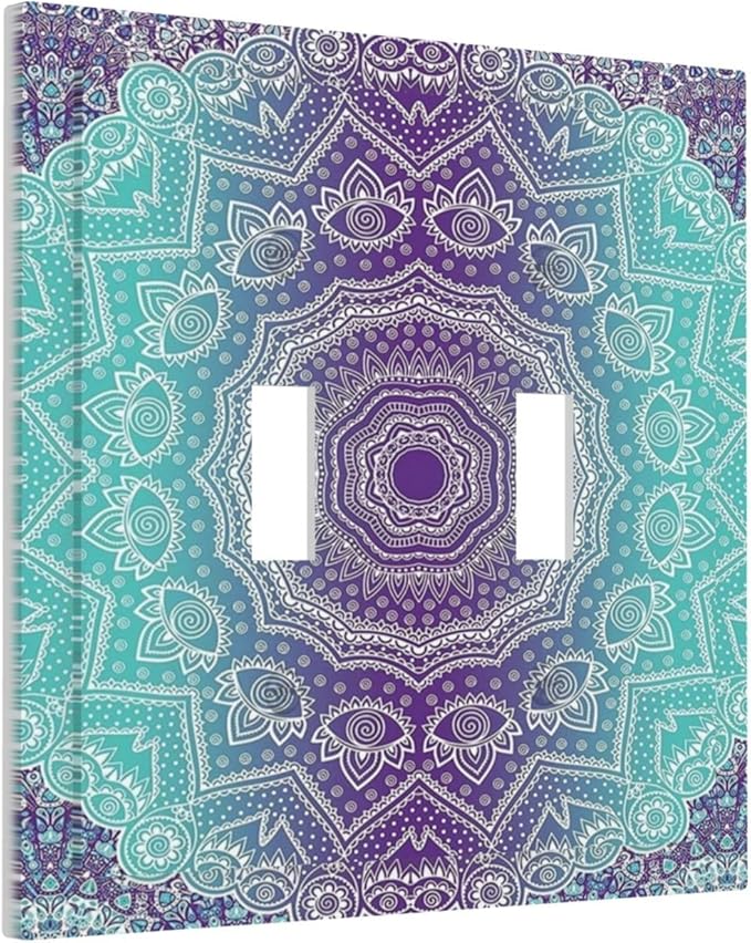 Light Switch Cover Ombre Modern Mandala Floral Geometric 2 Gang Wall Plate Double Light Switch Plate Toggle Decorative Outlet Covers Electrical Switchplate for Bathroom Bedroom Decor
