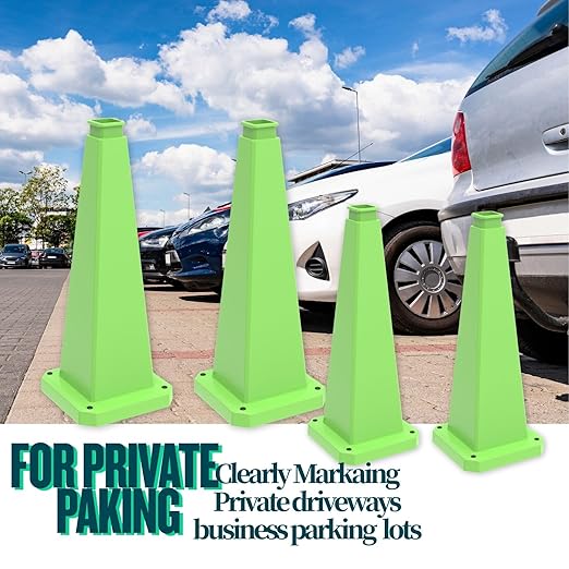 BESEA 6 Pack 28" Bright Green Traffic Safety Cones with Weighted Base, High-Visibility Parking Cones for Driveways, Business Parking Lots, Garages, Indoor/Outdoor Use