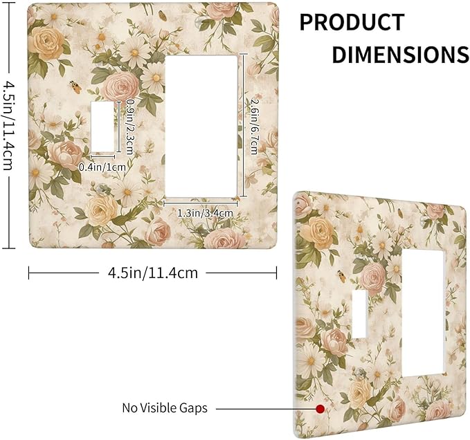 Outlet Covers Boho Vintage Roses Pink Red Yellow Bouquet Floral 1 Toggle 1 Rocker Combination Decorative Wall Plate Electrical Switch Plates Light Switch Cover Plate for Bedroom living Room
