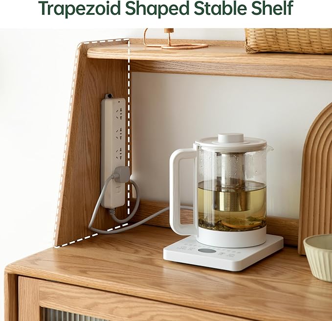 YESWOOD 100% Solid Rubberwood Kitchen Counter Hutch Shelf, Fully Assembled Countertop Organizer Storage Rack, Buffet Hutch Shelf with Trapezoid Structure for Kitchen & Dining Room (Natural, 47.7'')