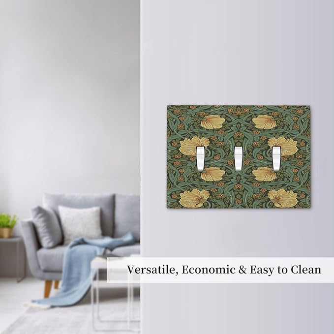 Decorative Switch Plates William Morris Floral Vintage Flowers Pattern 3 Gang Wall Plate Triple Toggle Light Switch Cover Faceplate Electrical Wall Panels for Bedroom living Room Decor