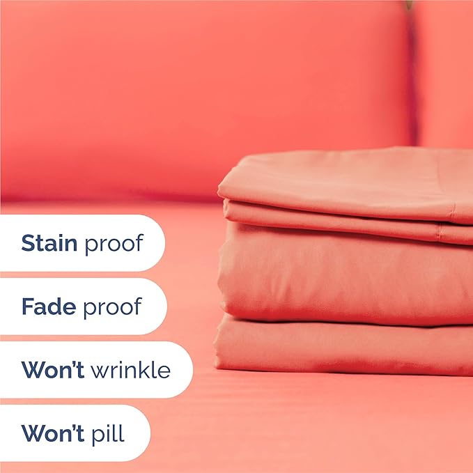 Split King 7 Piece Sheet Set - Cooling & Breathable Bed Sheets - Hotel Luxury Bed Sheets for Women, Men, Kids & Teens - Deep Pocket Bedding w/Easy Fit - Soft & Wrinkle Free - Split King Coral Sheets