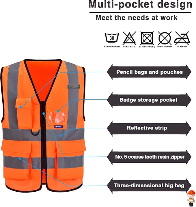 A-SAFETY orange safety vest 7 Pocket Class 2,XL