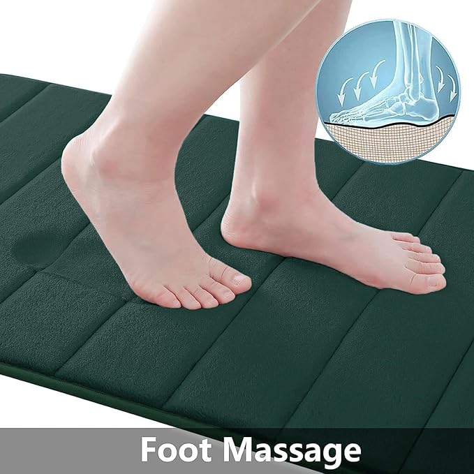 Buganda Memory Foam Bath Mat, 24" x 16", Ultra Soft and Non-Slip Bathroom Rugs, Water Absorbent and Machine Washable Bath Rug for Bathroom, Shower, and Tub, Dark Green