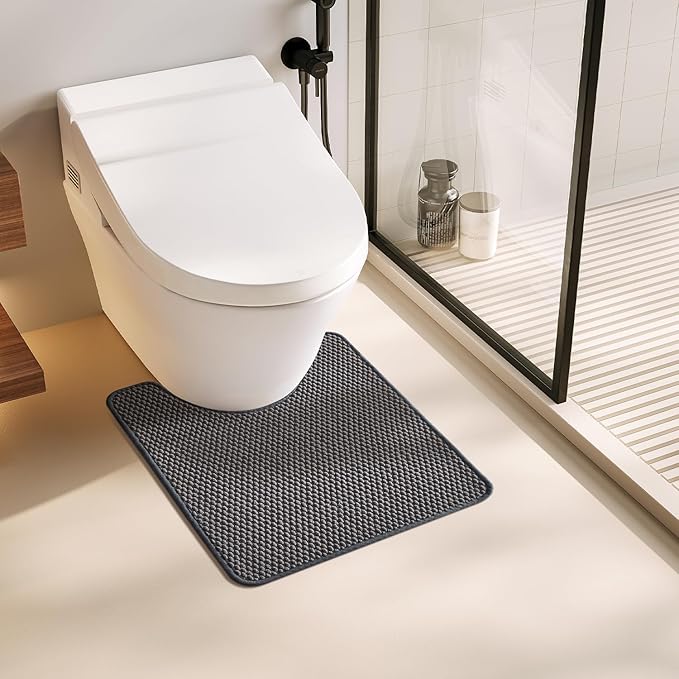 Toilet Rug, Thin Toilet Rugs U Shaped Washable Non Slip Absorbent Quick Dry Low Pile Toilet Mat, Dark Grey 20"x24" U Shape