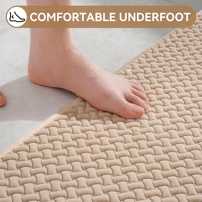 Bathroom Rugs Non Slip, Super Absorbent Quick Dry Bath Mats for Bathroom, Foam Weave Texture Thin Bath Rugs Washable with Rubber Backing Fit Under Door Outside Shower,16" x 24“