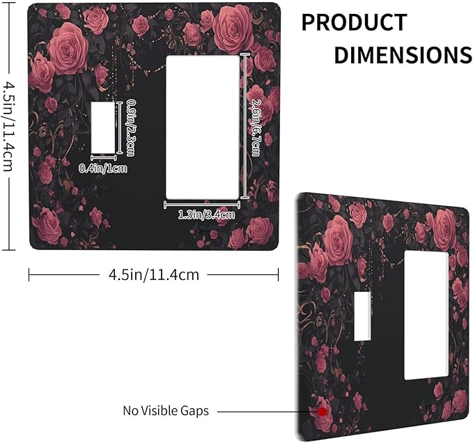 Outlet Covers Dark Background Red Rose Leaf 1 Toggle 1 Rocker Combination Decorative Wall Plate Electrical Switch Plates Light Switch Cover Plate for Bedroom living Room Decor