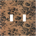 Decorative Light Switch Cover Plate Vintage Floral Botanical Brown Background 2 Gang Switch Plate Covers Double Toggle Wall Plate Dual Device Faceplate for Bathroom Bedroom Decor