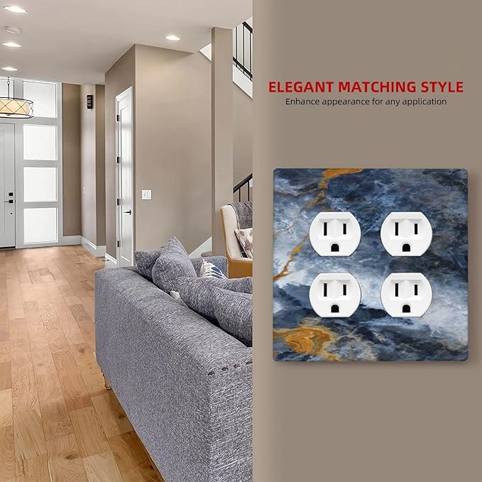 Decorative Switch Plate Covers Gold Dark Blue Gilt Haze Marble 2 Gang Outlet Covers Double Duplex Light Switch Cover Plate Gfci Wall Plate for Bathroom Decor