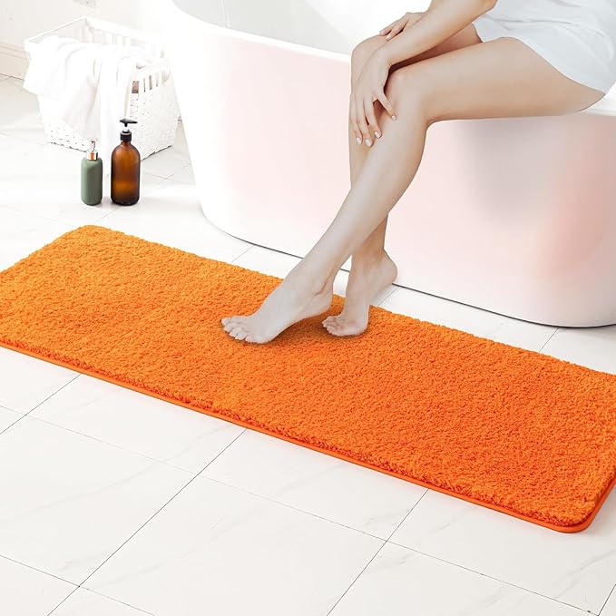 MIULEE Orange Extra Thick Non Slip Bathroom Rug Shaggy Soft Bath Mat Plush Microfiber Absorbent Water for Shower Tub Machine Washable (24x70 Inches)