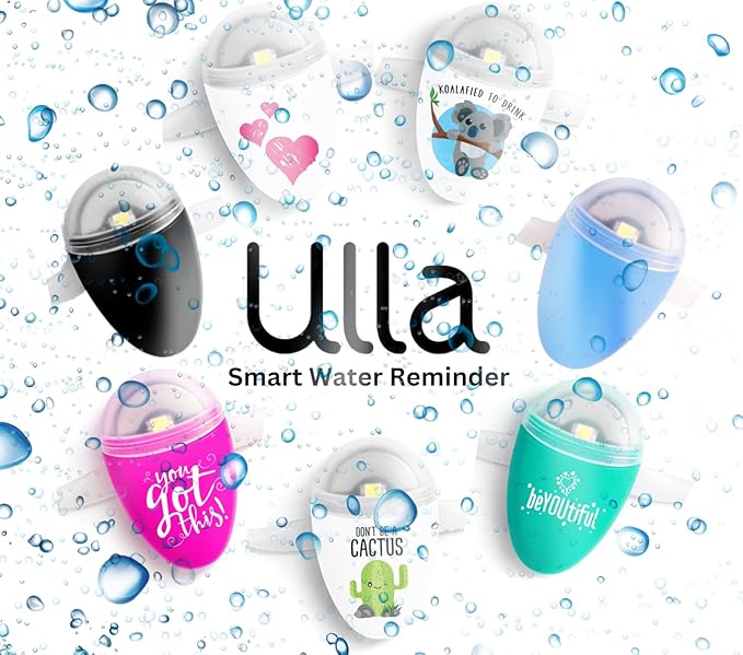 ULLA Smart Light for Water Bottle, Small Hydrate Reminder, Fits Most Water Bottles, Lights Up When Time to Drink, Hydration Intake Planner, Home & Office Use, BPA Free - You Got This