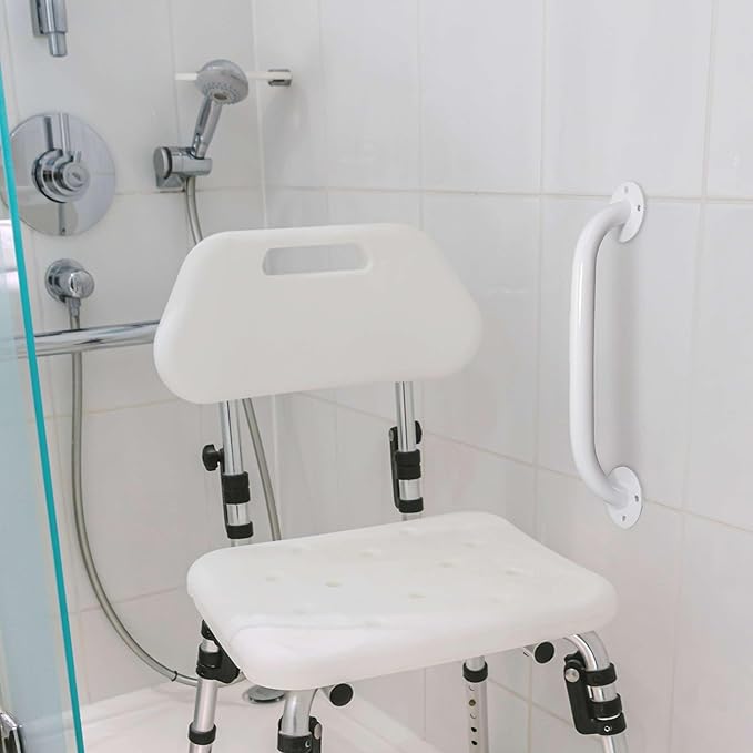 White 16 Inch Grab Bars for Bathtubs and Showers - Powder Coated Steel Bathroom Safety Rail Handle - Non Slip Grip Handicap Grab Bar for Seniors, 250 lbs Weight Support Capacity