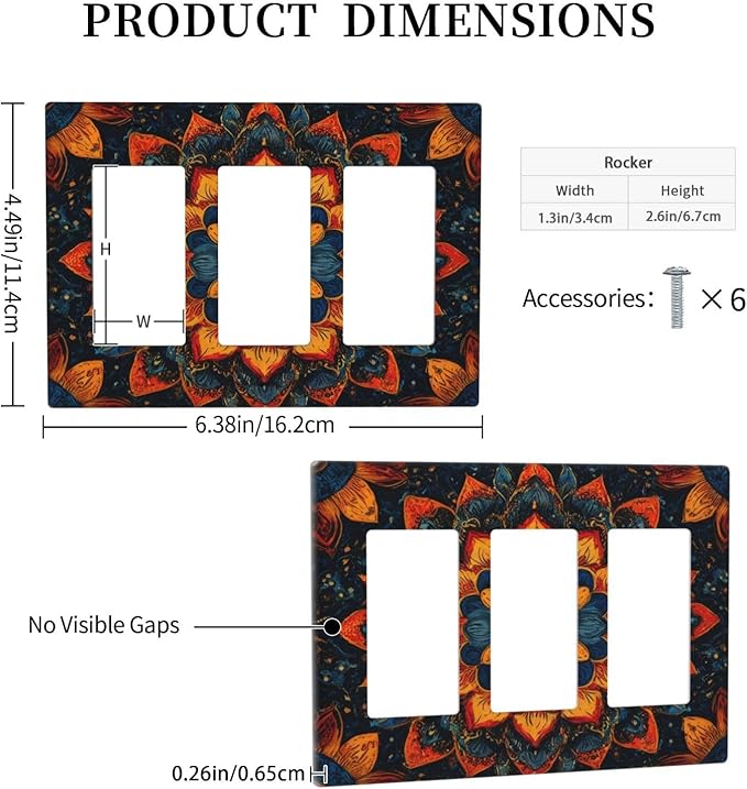 Colorful Oriental Floral Blooming Mandala Flower Triple Rocker Outlet Covers Decorative 3 Gang Wall Plate Gfci Light Switch Covers Electrical Receptacle Switchplate Plug Faceplate Bathroom