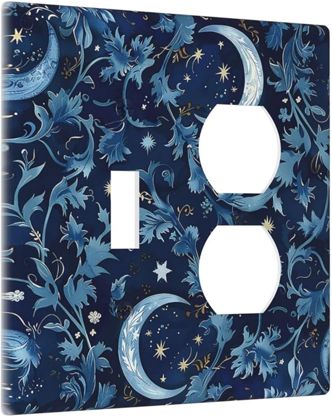 Wallplates Vintage Moon And Flowers Decor Floral William Morris 1 Toggle 1 Duplex Switch Plate Electrical GFCI Faceplate Decorative Light Switch Covers for Bedroom Kids room Decor