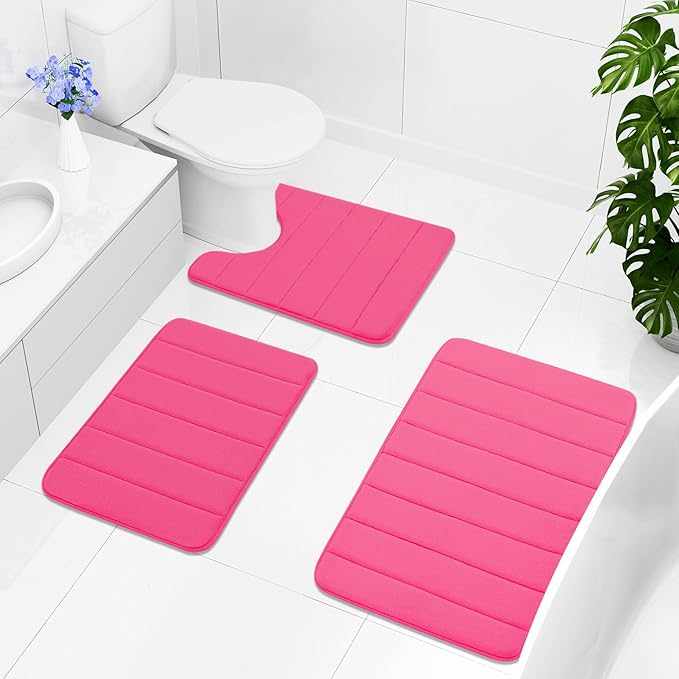 Buganda Memory Foam Bath Mat, 30" x 20", Ultra Soft and Non-Slip Bathroom Rugs, Water Absorbent and Machine Washable Bath Rug for Bathroom, Shower, and Tub, Deep Pink