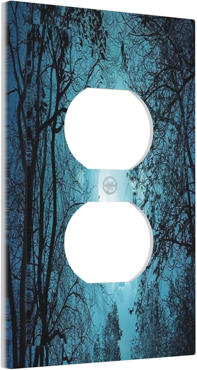 Outlet Covers Teal Full Moon Forest 1 Gang Duplex Light Switch Cover Plate Turquoise Decorative Wall Plates Electrical Switchplate Receptacle Cover for Bathroom Bedroom Decor