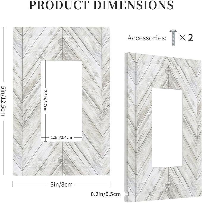 Rustic White Gray Herringbone Wood 1 Gang Rocker Light Switch Plate Vintage Country Single Decora Outlet Wall Plate Cover Faceplate Decorative Switchcovers GFCI for Farmhouse Living Room Decor