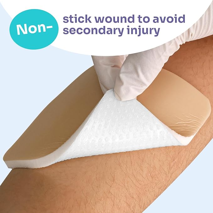 Conkote Silicone Foam Dressing Without Border 10 Pack, FSA or HSA 4"x4" Highly Absorbent Adhesive Wound Bandages for Post-Operative, Pressure Ulcers, Diabetic Foot Ulcers, Venous Leg Ulcers