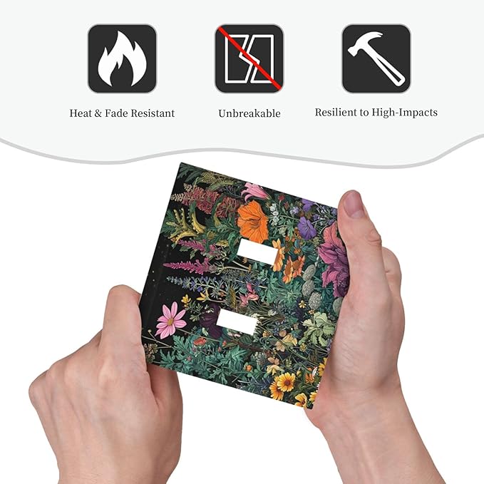 Decorative Light Switch Cover Plate Colorful Floral Dark Sky Wildflower Plants 2 Gang Switch Plate Covers Double Toggle Wall Plate Dual Device Faceplate for Bathroom Decor