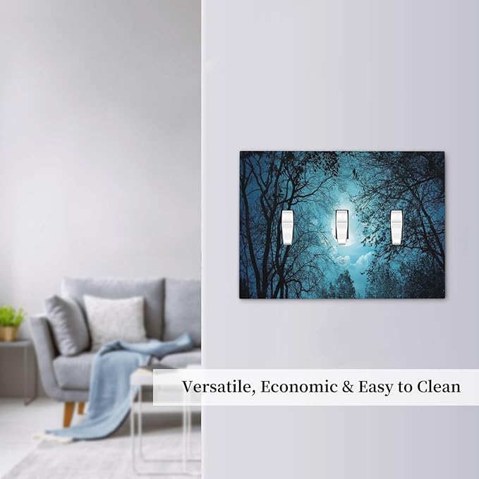 Light Switch Cover Teal Full Moon Forest 3 Gang Wall Plate Triple Light Switch Plate Turquoise Toggle Decorative Outlet Covers Electrical Switchplate for Bathroom Bedroom Decor
