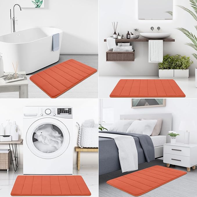 Buganda Memory Foam Bath Mat, 47" x 17", Ultra Soft and Non-Slip Bathroom Rugs, Water Absorbent and Machine Washable Bath Rug Runner for Bathroom, Shower, and Tub, Coral