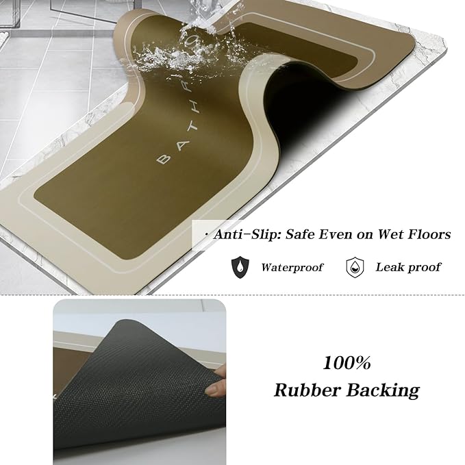 Bathroom Mat Rugs, Super Absorbent Shower Mats, Non Slip Quick Dry Thin Rubber Mats for Bathroom Floor Fit Under Door, Shower Rug for Bathtub, Shower, Brown
