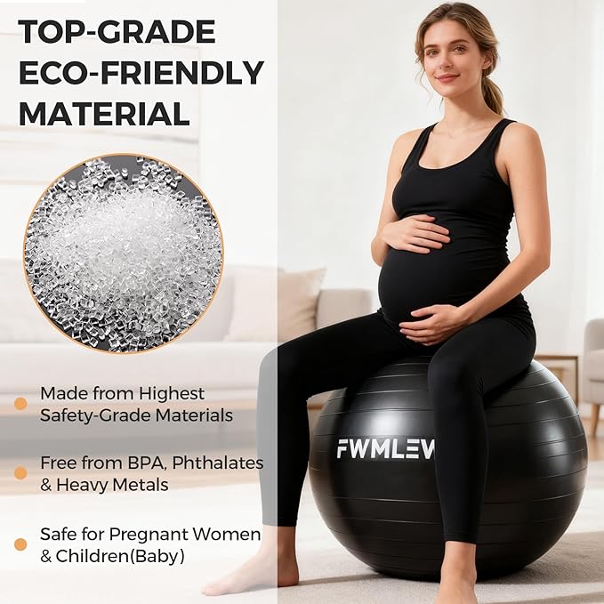 Extra Thick Exercise Yoga Ball, 5-Size Anti-Burst Heavy Duty Stability Gym Ball for Fitness, Core Workout, Pregnancy & Office Chair, Includes Quick Pump