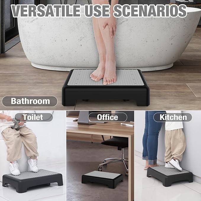 HBTower Step Stool, Mobility Step Stool for Adults & Seniors, Non-Slip Step Platform Indoor and Outdoor, Portable Step Riser, Safety Step for Car, Bedside, Office, Shower, Stairs, Grey