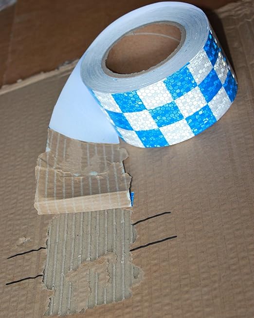 Blue and White Reflective Tape Outdoor Waterproof 3 inch X 66 feet, High Visibility Hazard Conspicuity Safety Industrial Marking Tape