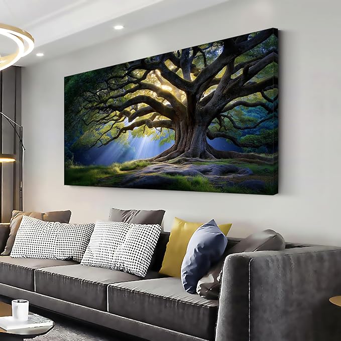 Beautiful Green Tree Scenery Wall Art for Living Room Office Scenic Landscape Nature Art Deco Brown Painting Prints Elegant Canvas Artwork Over The Couch Bedroom Decor