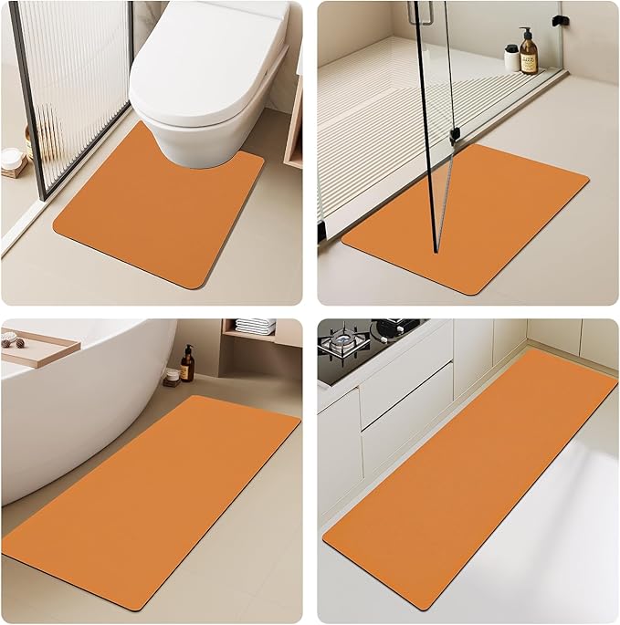 Bathroom Mat Quick Dry, Bathroom Rugs Non Slip Washable Thin Absorbent Bath Mat Fits Under Door Bathroom Floor Mat Perfect for Bath, Shower, or Sink 24"x70" Orange