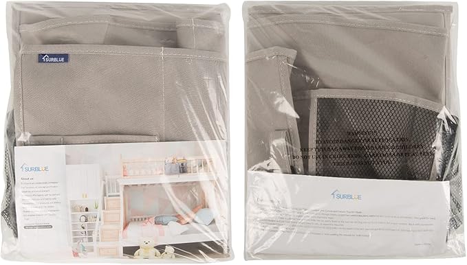 Surblue Bedside Caddy Hanging Bed Organizer Storage Bag Pocket for Bunk and Hospital Beds, College Dorm Rooms Baby Bed Rails,Camp (8 Pockets),Gray