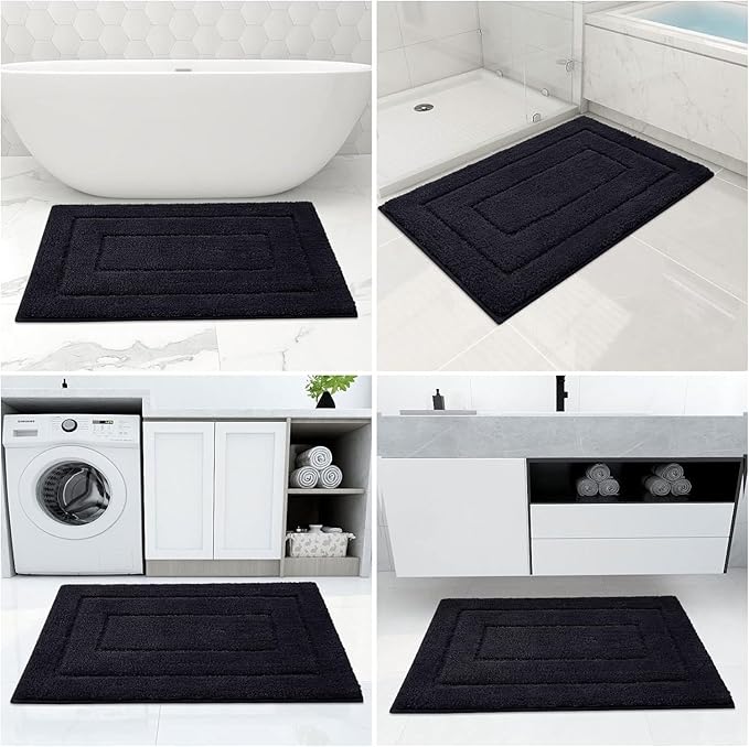 Buganda Bathroom Rugs, 44" x 24", Soft and Absorbent Microfiber Bath Rugs, Non-Slip Shaggy Shower Carpet, Machine Wash Dry Bath Mats for Bathroom Floor, Tub and Shower, Black