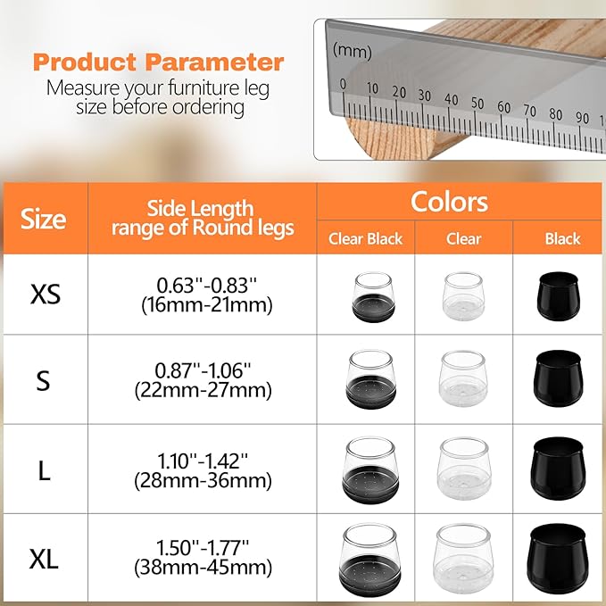 28pcs Chair Leg Protectors for Carpet Rug, Round Chair Feet Glides Covers Caps Furniture Foot Sliders with Plastic Pads, Damage-Free Move on Carpets (Fit:7/8"~1-1/16", Clear)