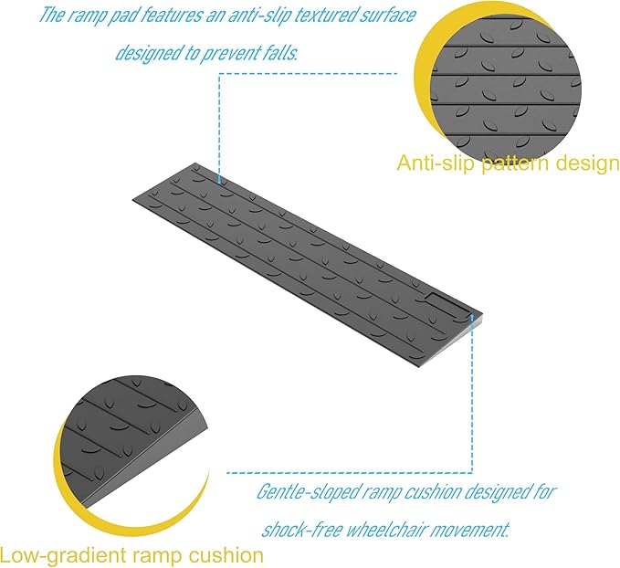 OrangeStar Heavy Duty Rubber Threshold Ramp, 1" Rise Wheelchair & Scooter Ramp with Cord Channel, Non-Slip Angled Entry for Doorways, Steps & Garages, 2200 LBS Capacity, 2-Pack (Black, 36" Length)