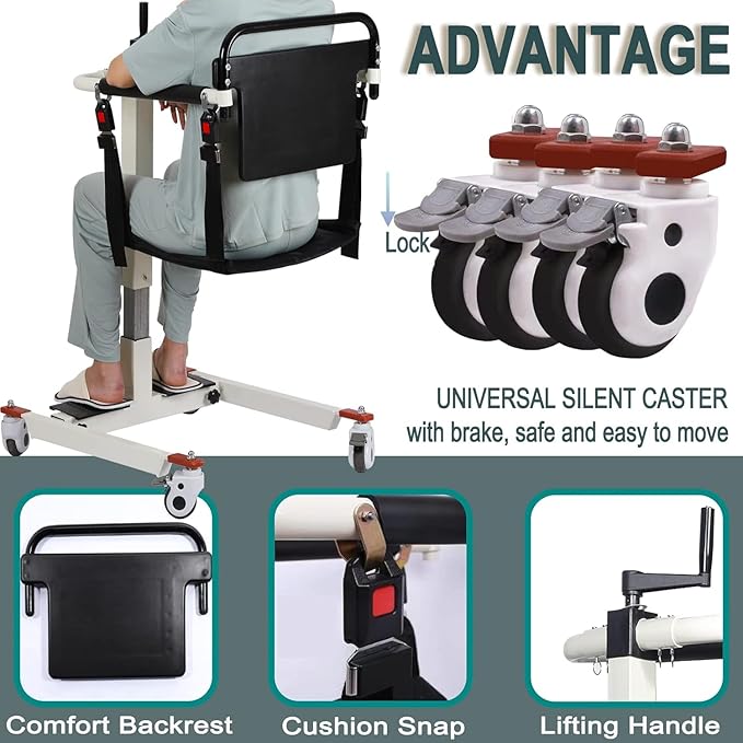 Patient Lift Transfer Chair, Patient Lift Wheelchair for Home, Wheelchair Lift for Home Portable Car Transfer Lift Chair for Disabled and Elderly Nursing, Height/Width Adjust (Upgraded with Bedpan)