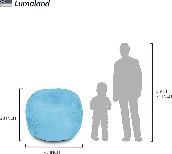 Lumaland Luxurious 4ft Large Bean Bag Chair with Microsuede Cover - Ultra Soft, Foam Filling, Washable Bean Bag Sofa for Kids, Teenagers, Adults, Pets - Sack Chair for Dorm, Kid's Room - Light Blue